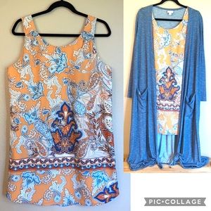 LILA ROSE Size 8 Orange Blue White Paisley Floral Mini Knee Length Shift Dress